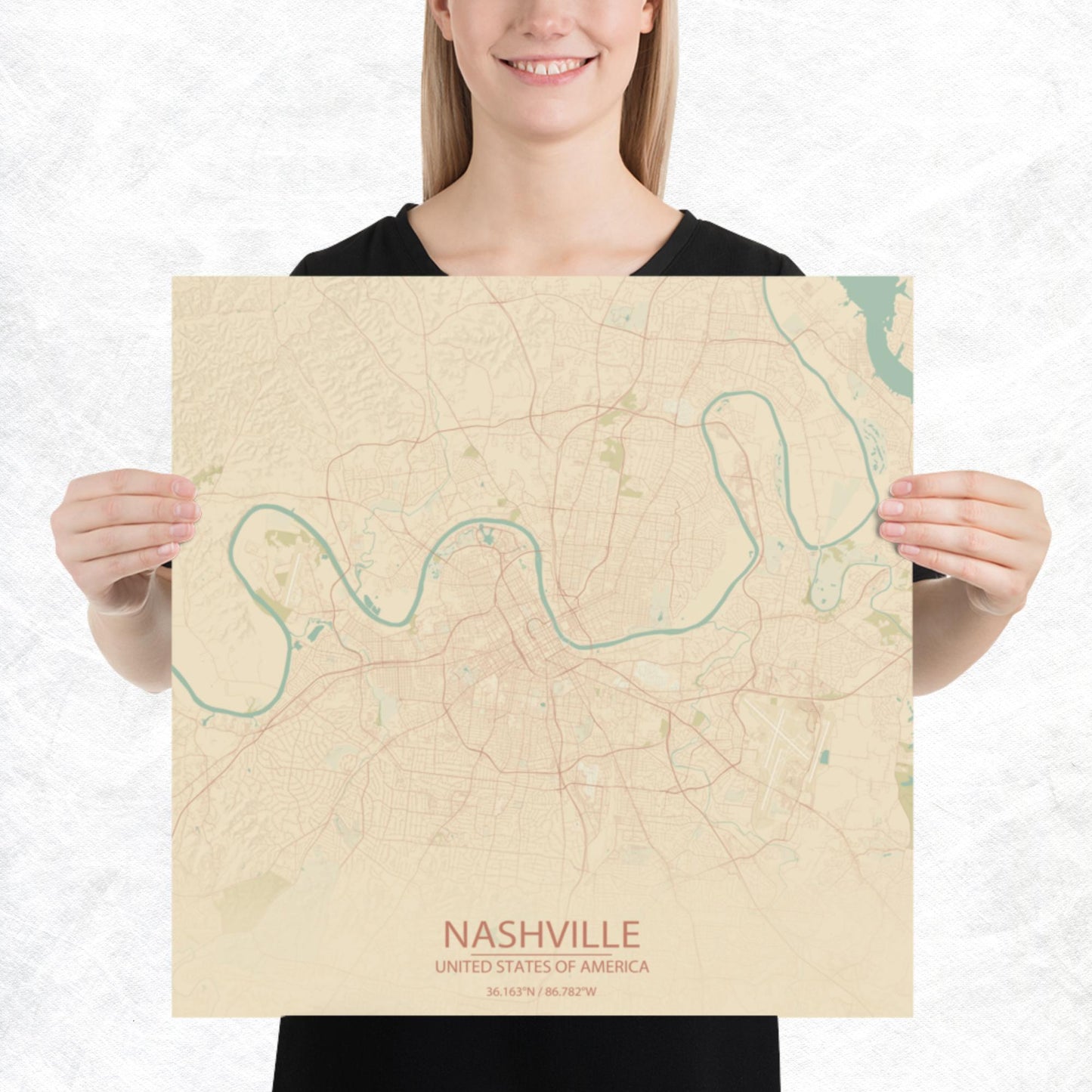 Nashville Vintage Style Paper Map