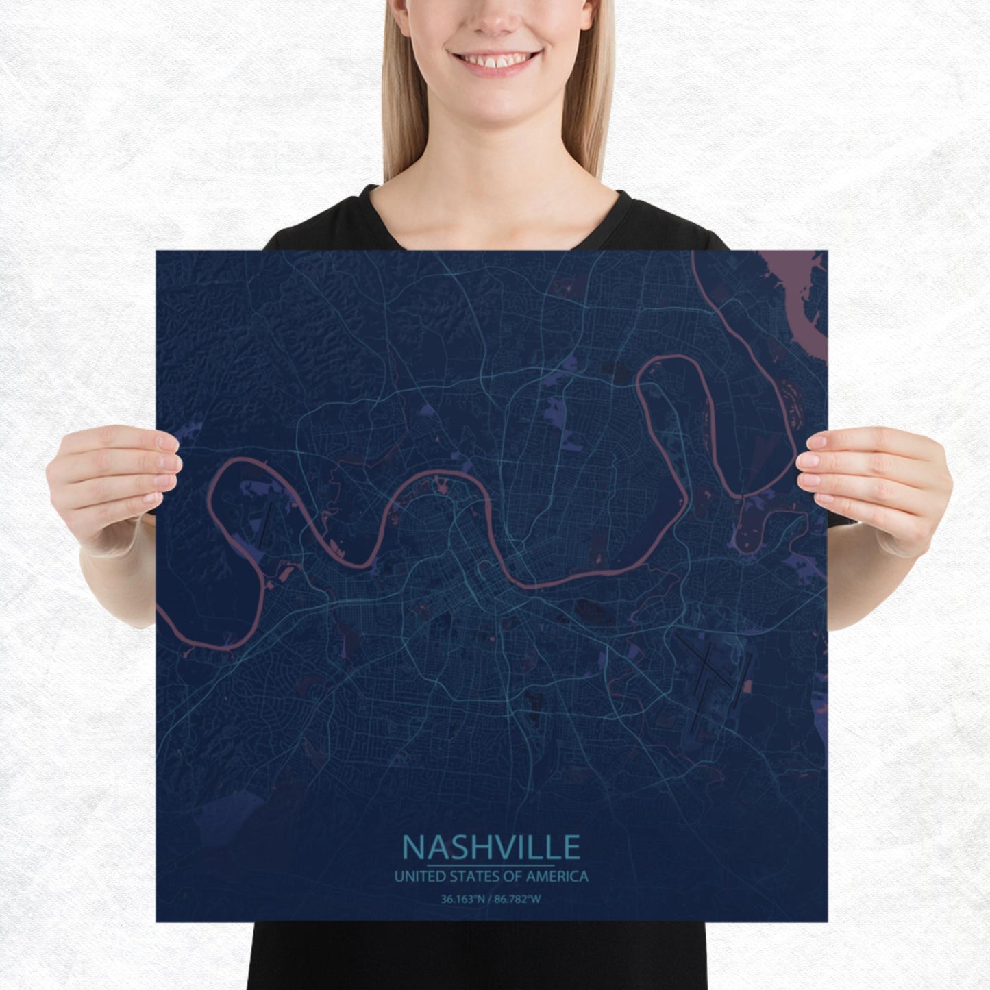 Nashville Blue and Purple Paper Map