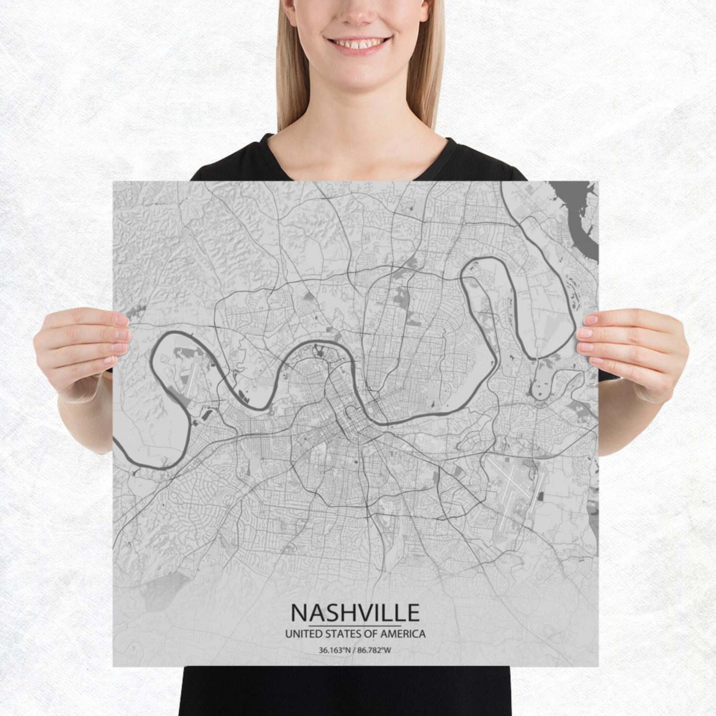 Nashville Light Grey Paper Map