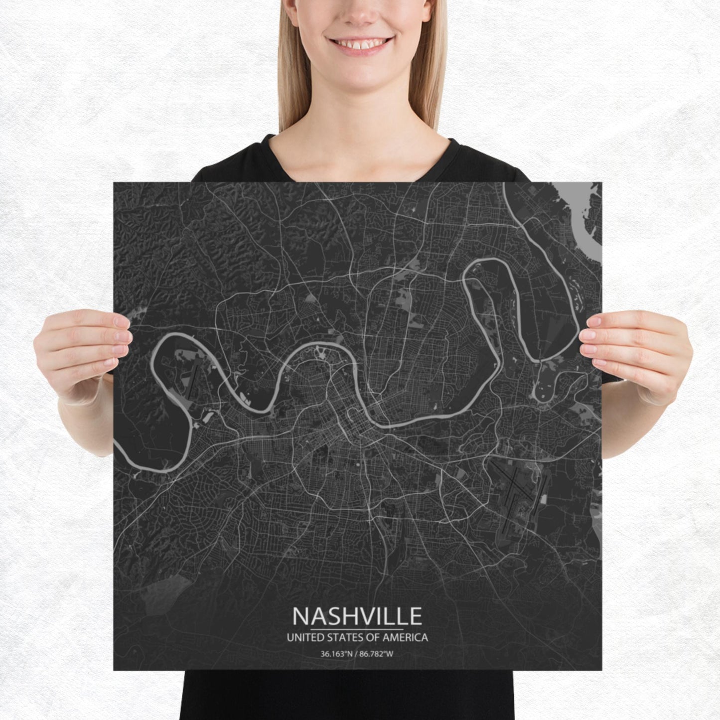 Nashville Dark Grey Paper Map
