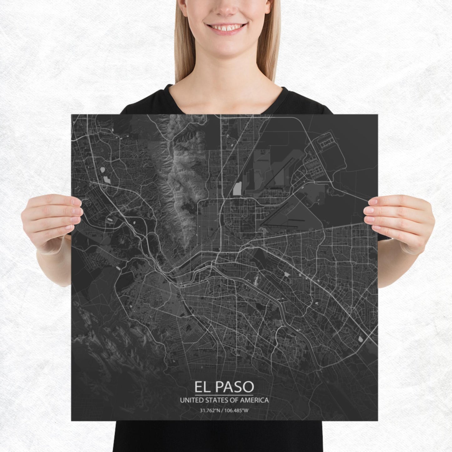 El Paso Dark Grey Paper Map