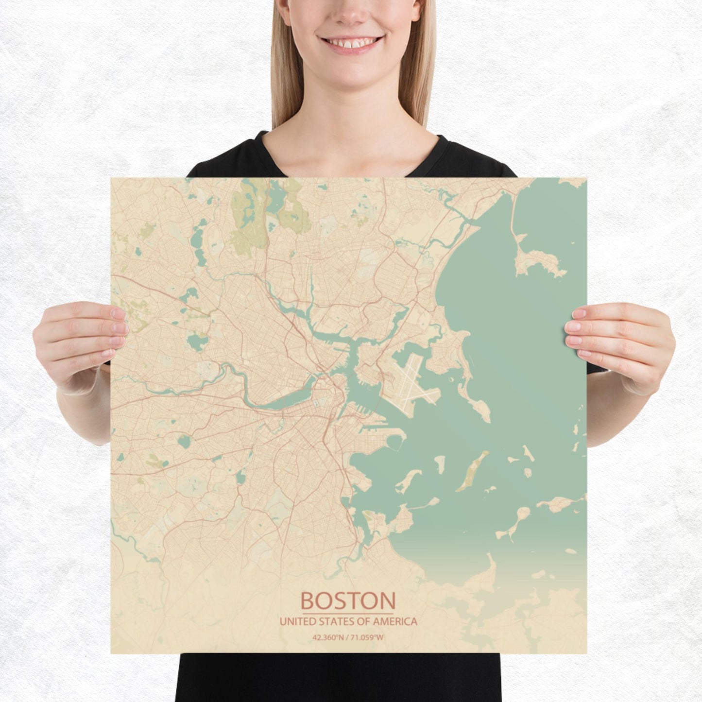 Boston Vintage Style Paper Map