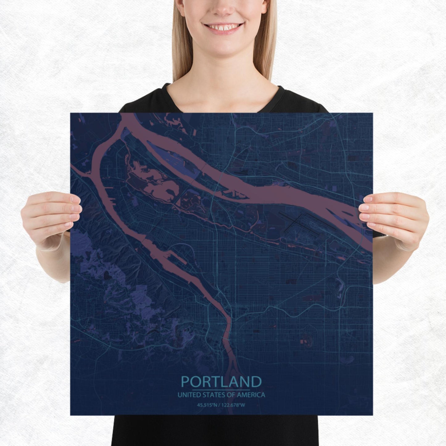 Portland Blue and Purple Paper Map