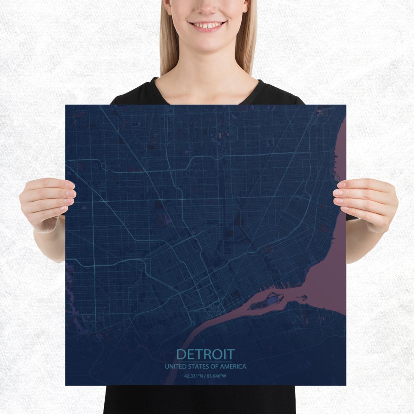 Detroit Blue and Purple Paper Map