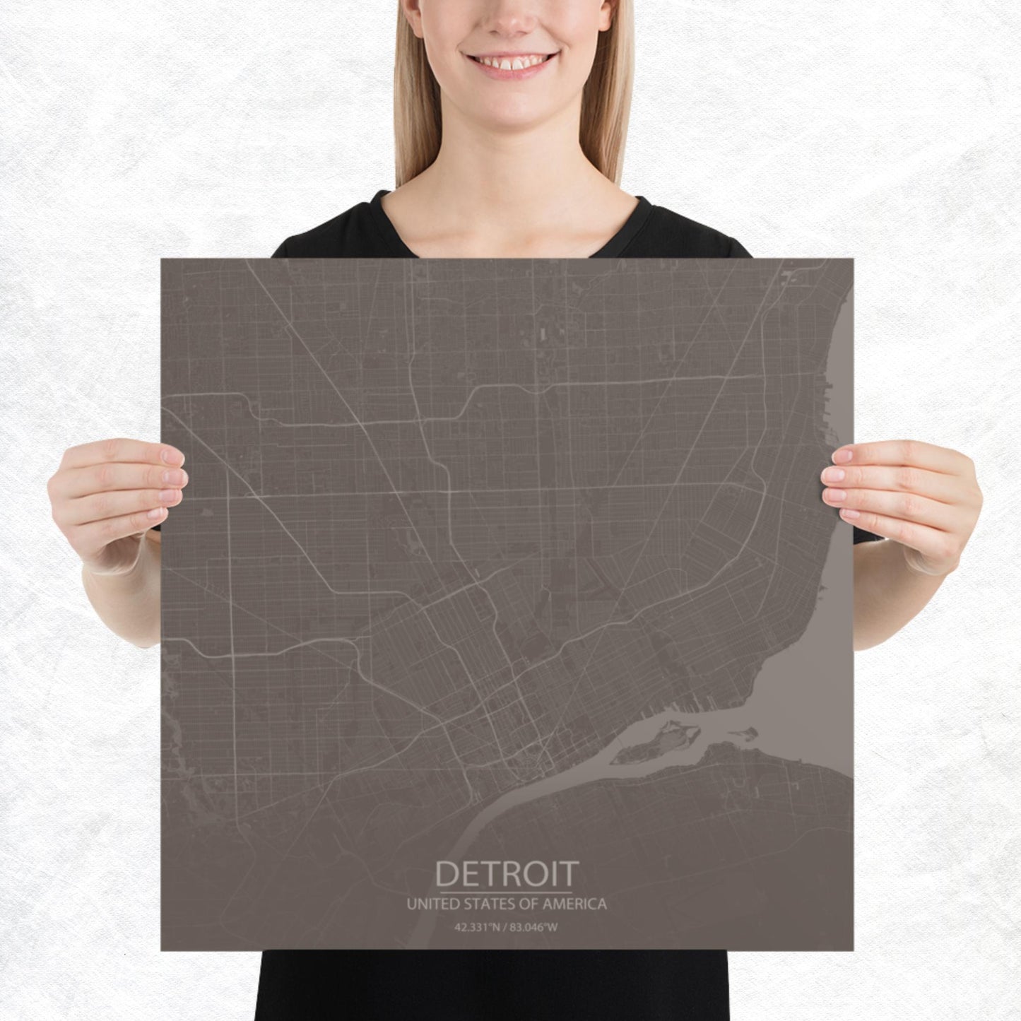 Detroit Brown and Grey Paper Map