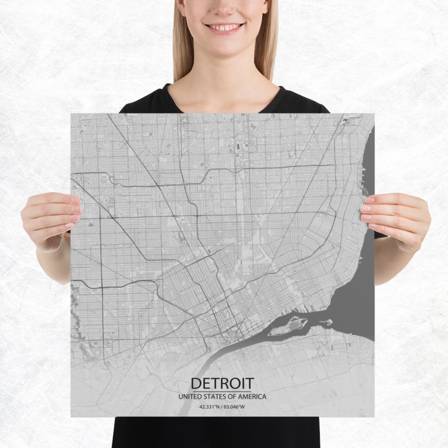 Detroit Light Grey Paper Map