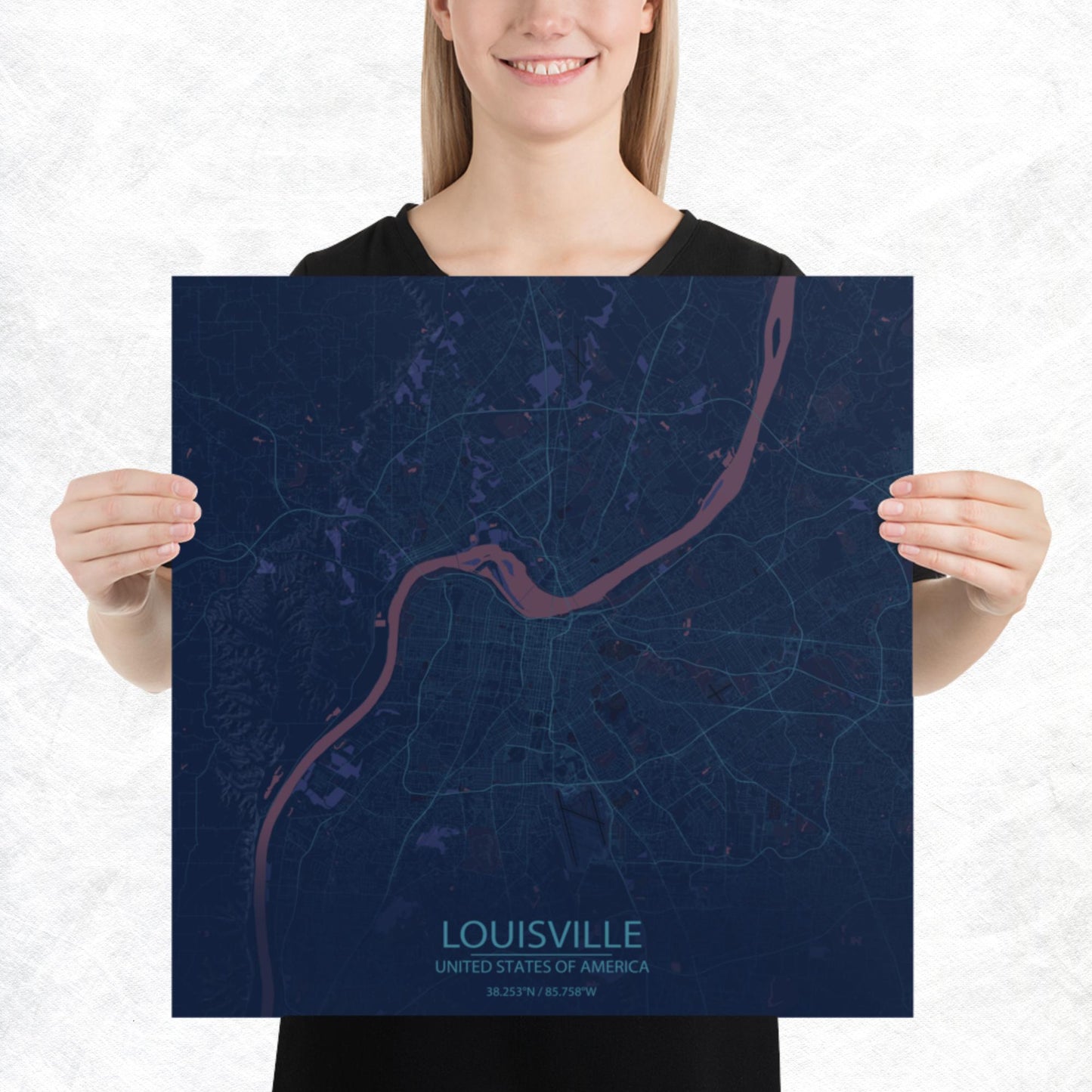 Louisville Blue and Purple Paper Map