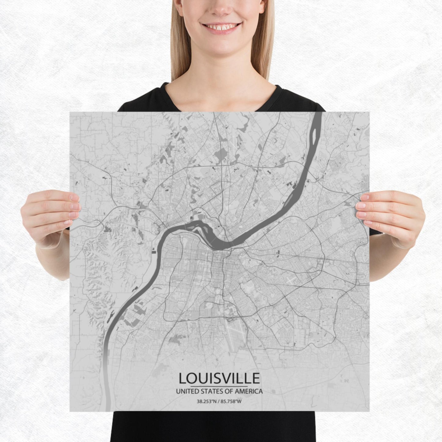 Louisville Light Grey Paper Map