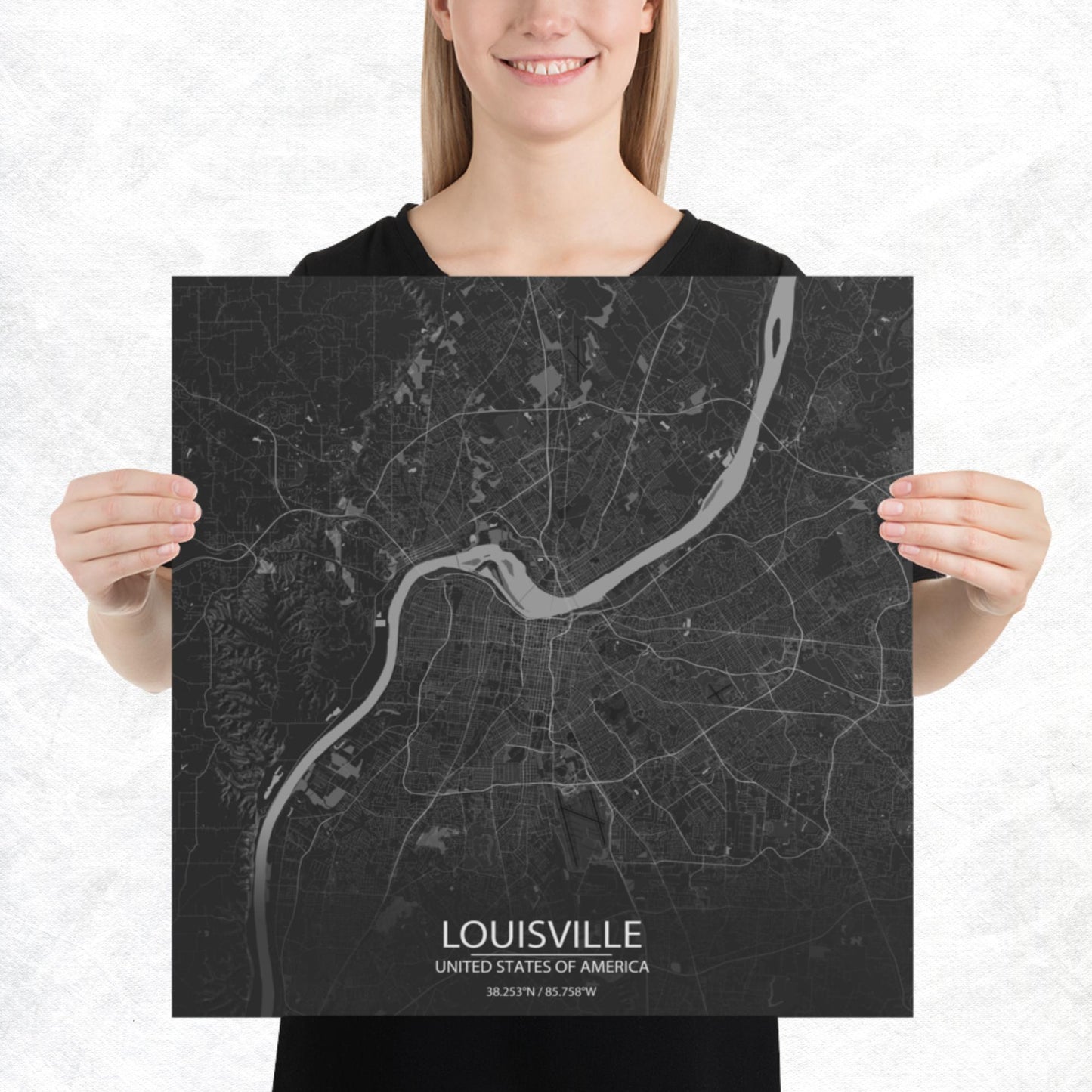 Louisville Dark Grey Paper Map