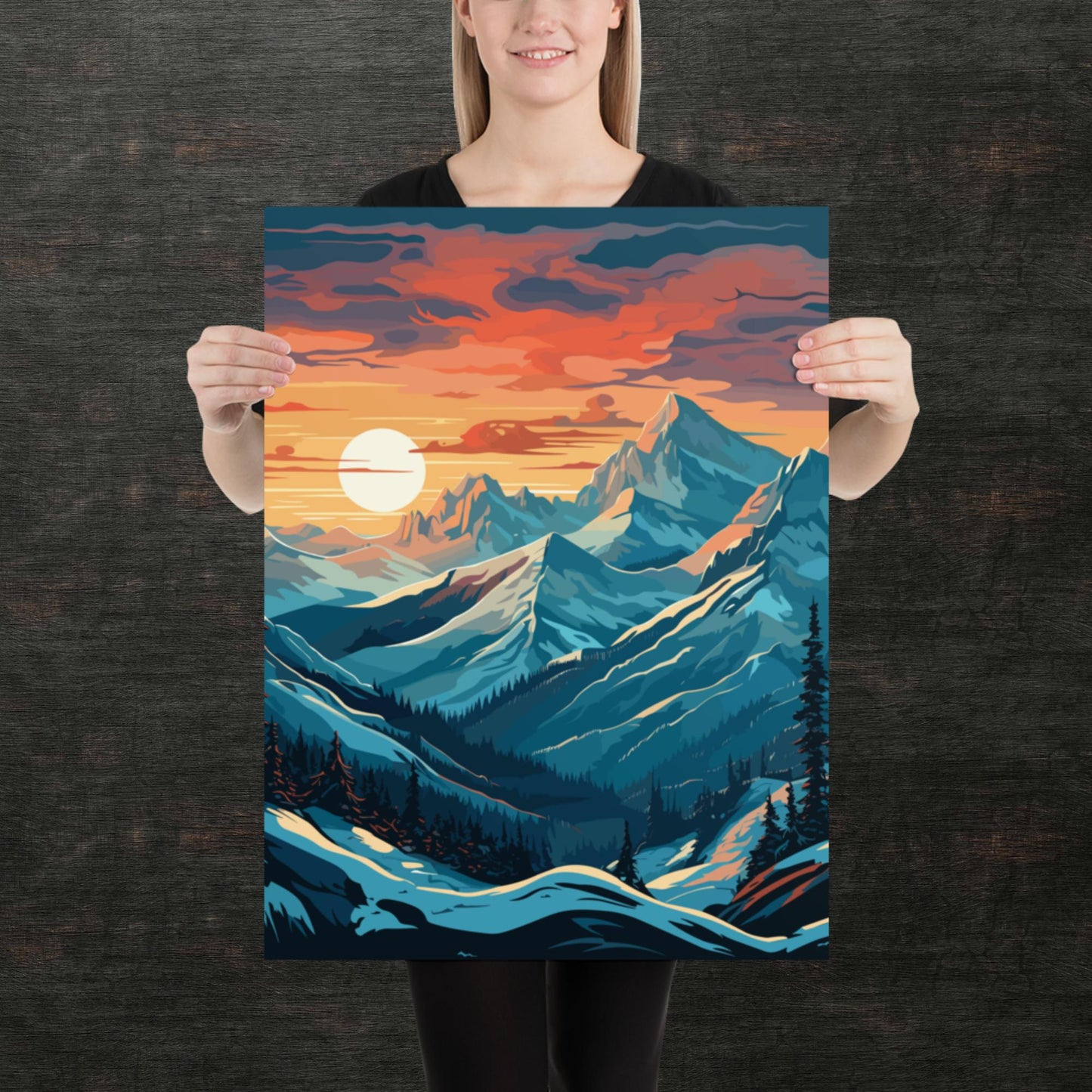 Snowy Mountain Sunset Paper Poster