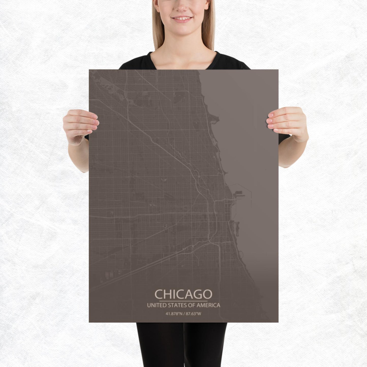Chicago Brown and Grey Paper Map