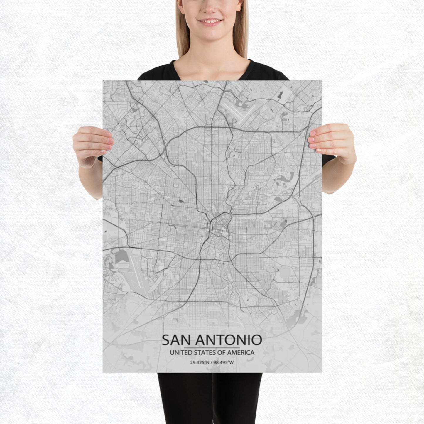 San Antonio Light Grey Paper Map