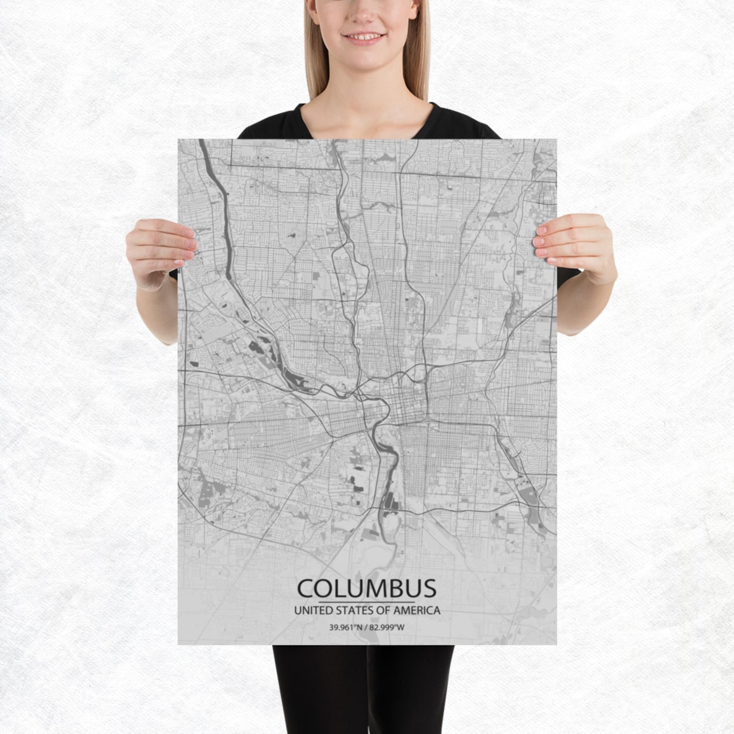 Columbus Light Grey Paper Map