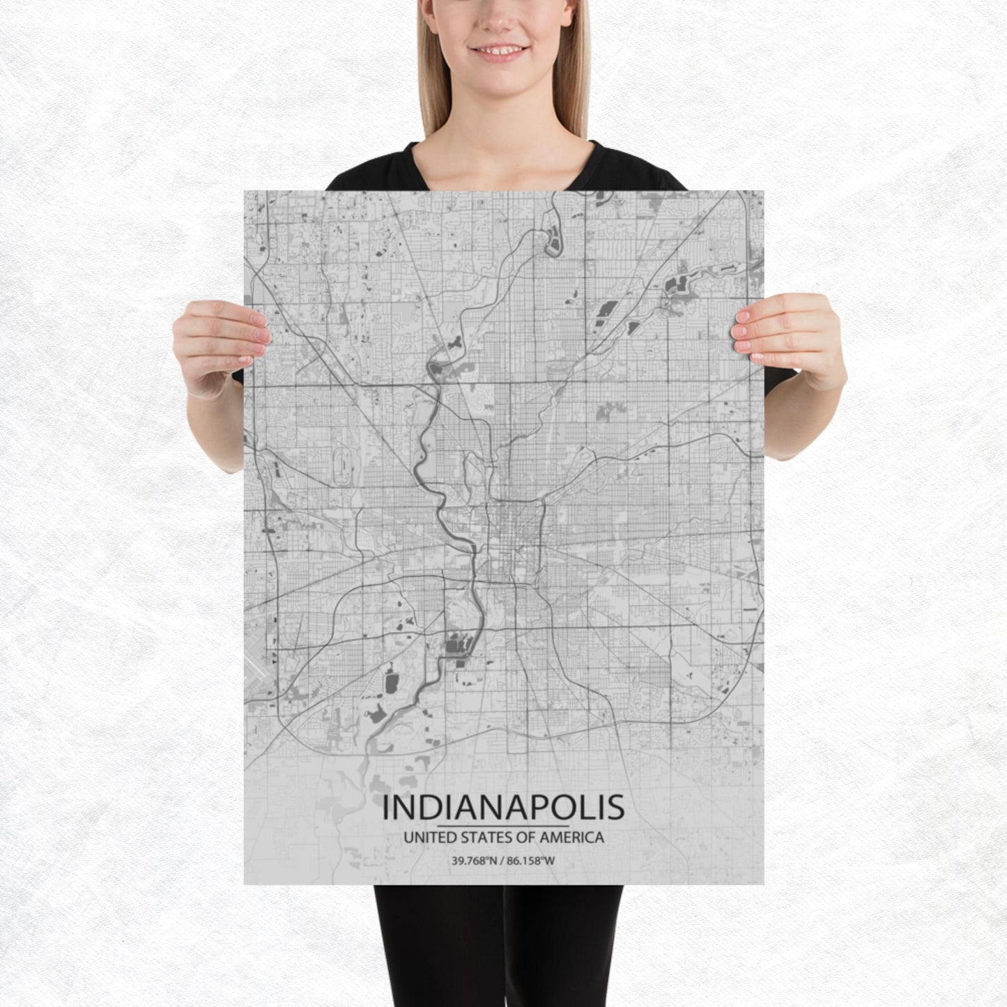 Indianapolis Light Grey Paper Map
