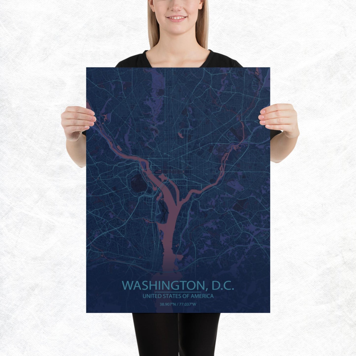 Washington, D.C. Blue and Purple Paper Map