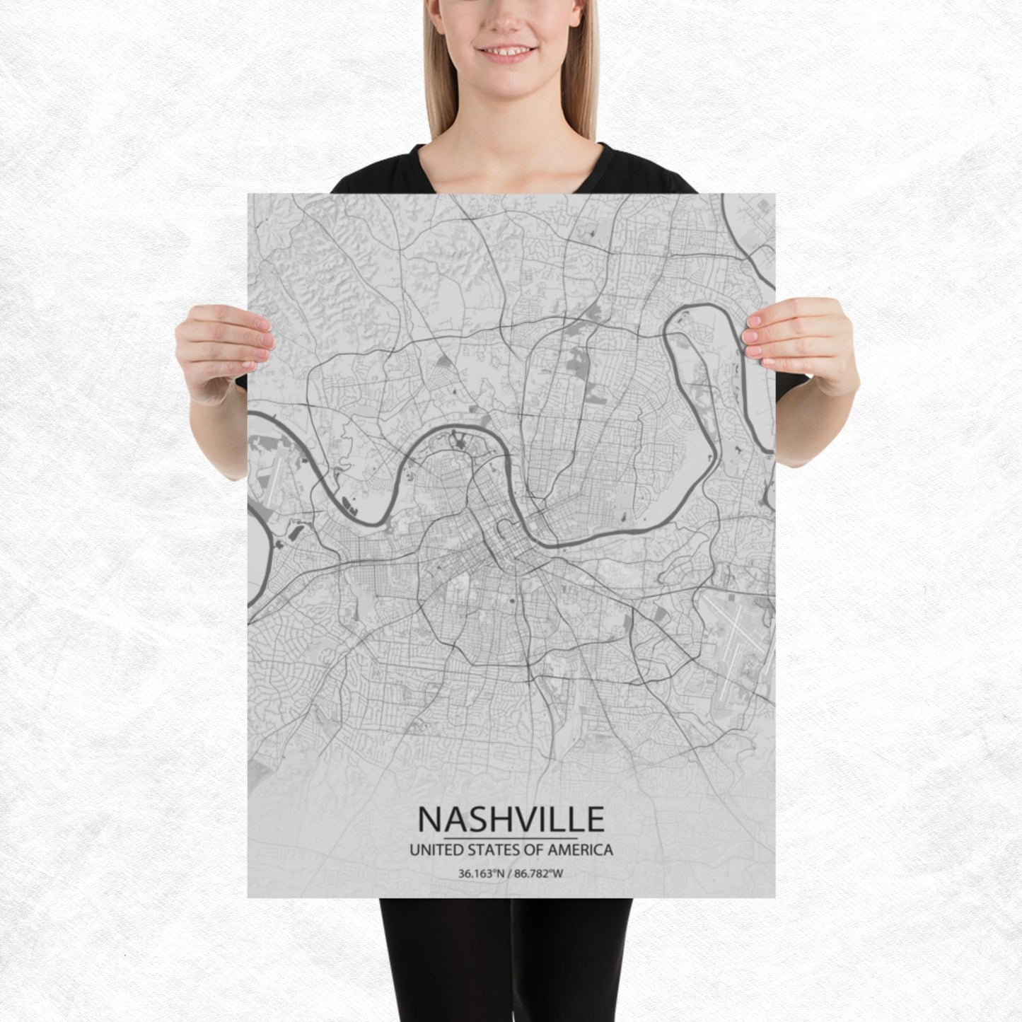 Nashville Light Grey Paper Map