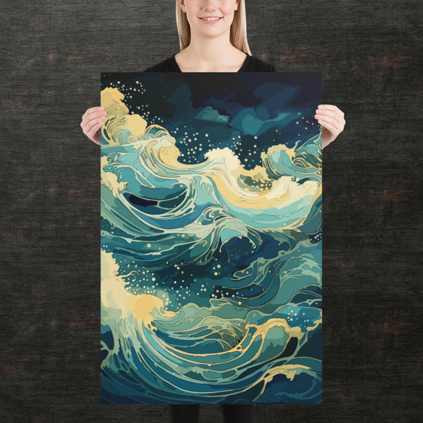 Nighttime Ocean Waves Paper Poster