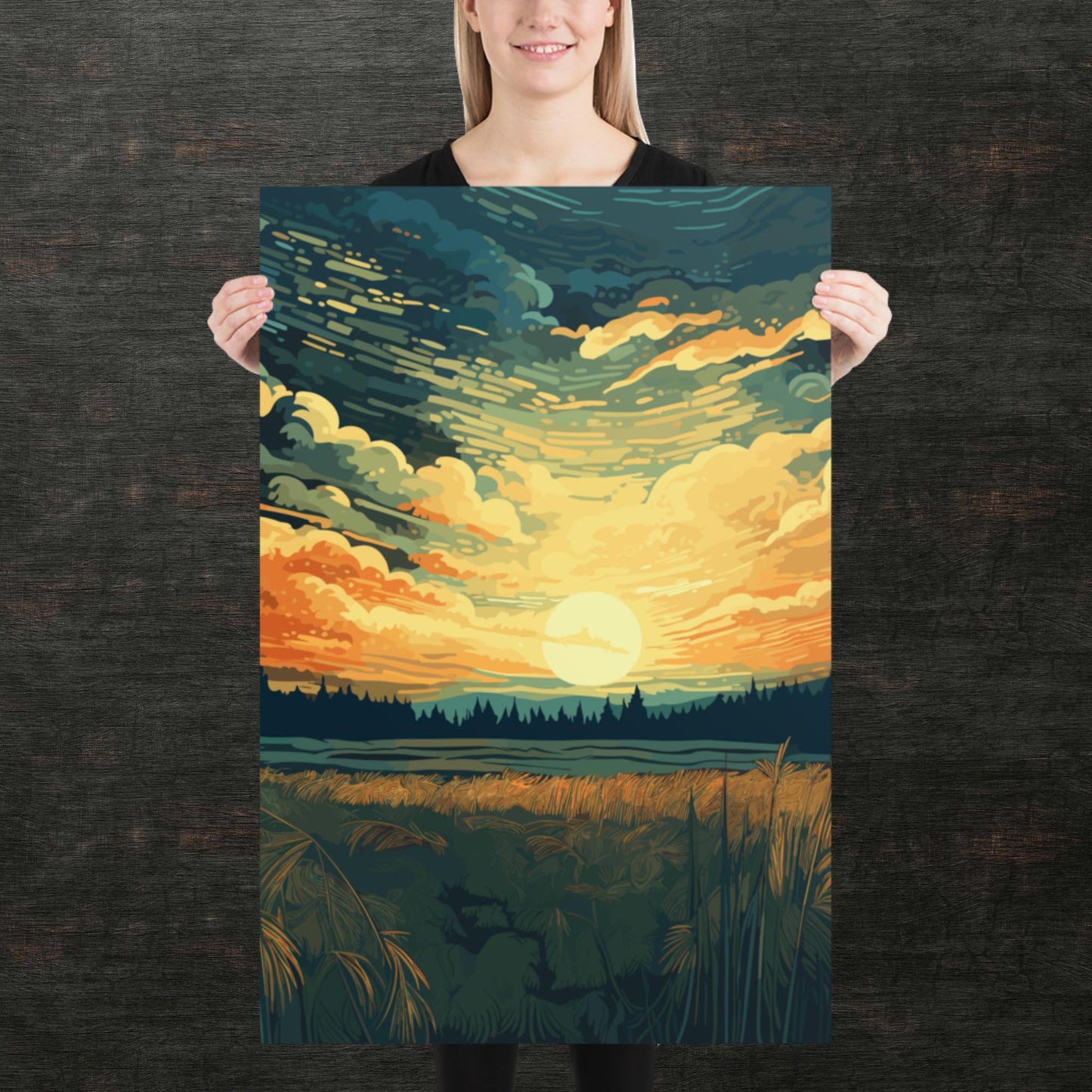Crop Field Sunset Paper Poster