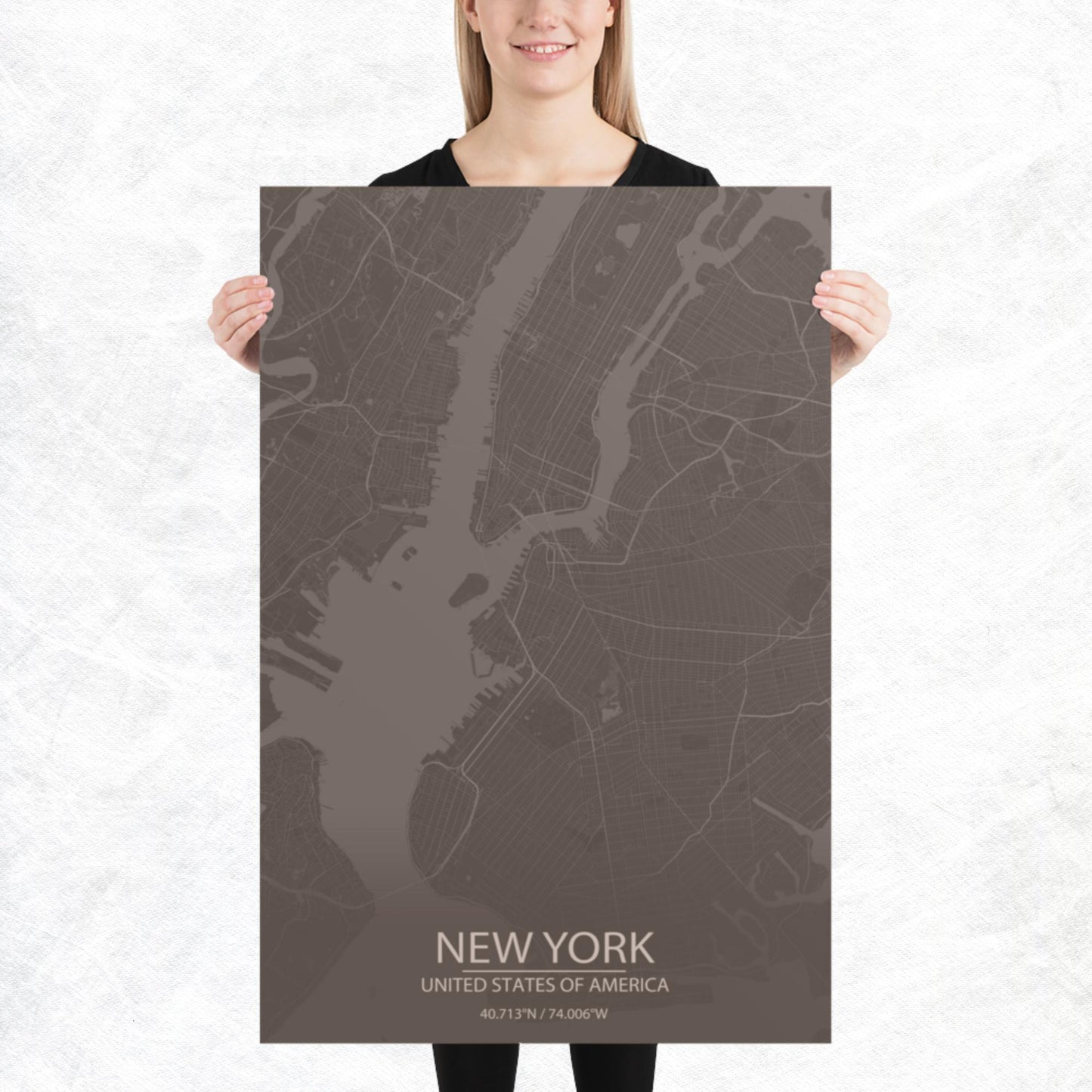 New York Brown and Grey Paper Map