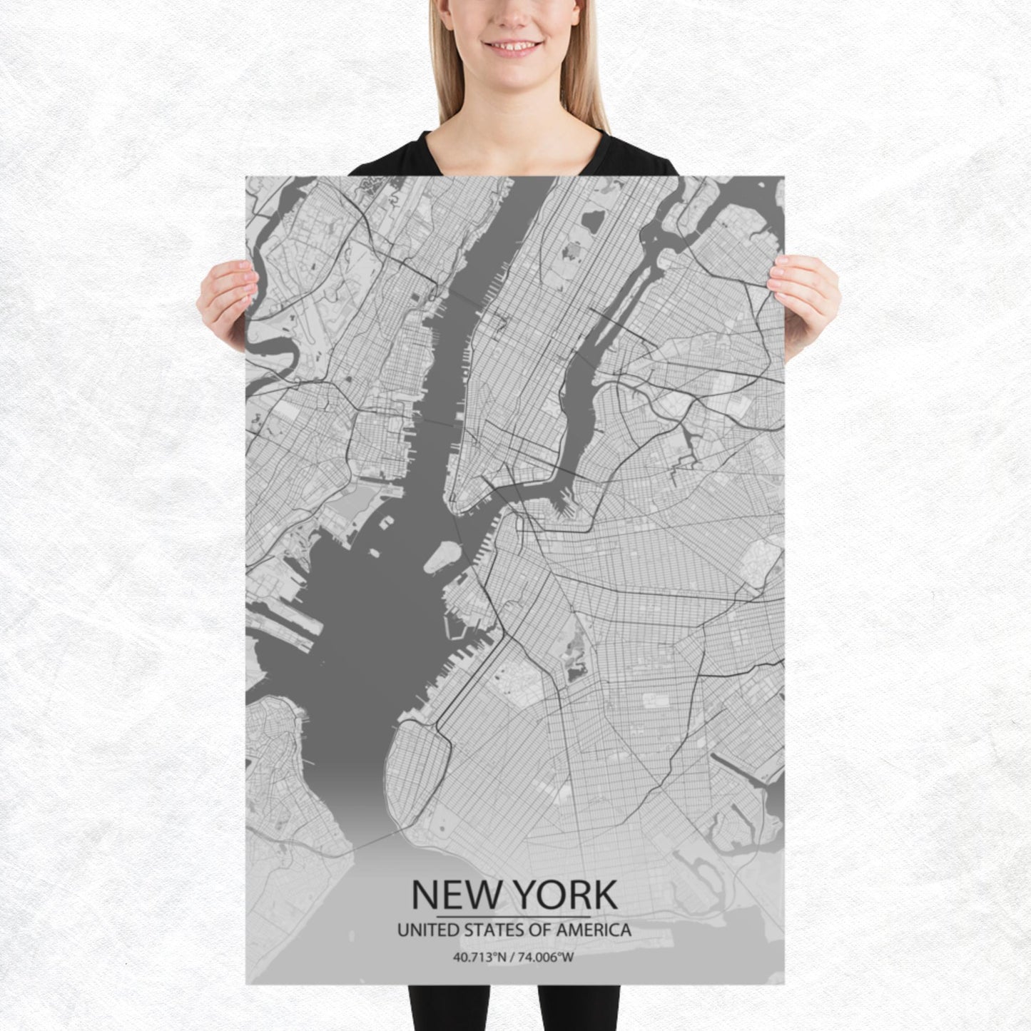 New York Light Grey Paper Map
