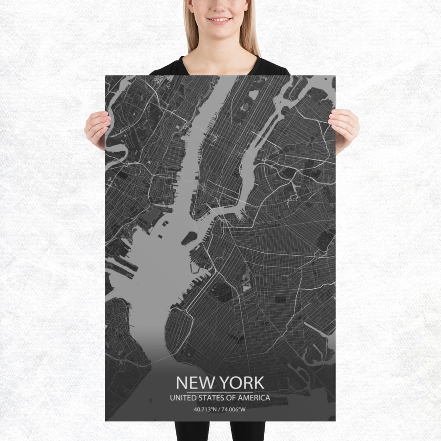 New York Dark Grey Paper Map