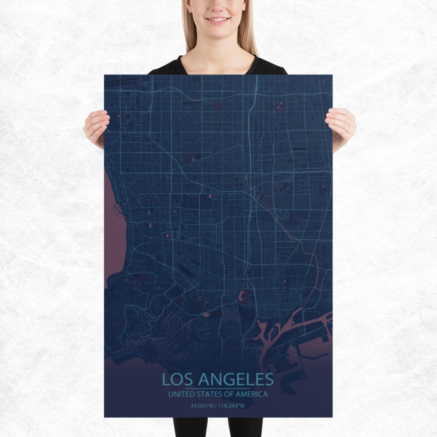Los Angeles Blue and Purple Paper Map