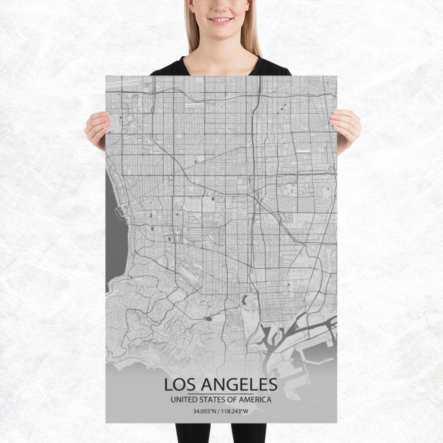 Los Angeles Light Grey Paper Map