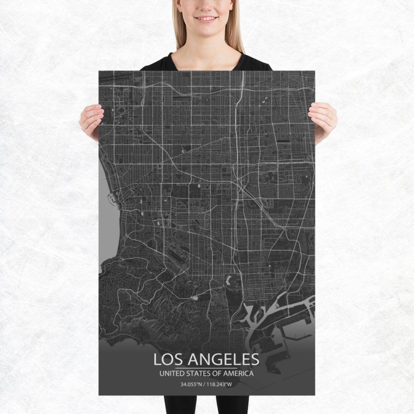 Los Angeles Dark Grey Paper Map
