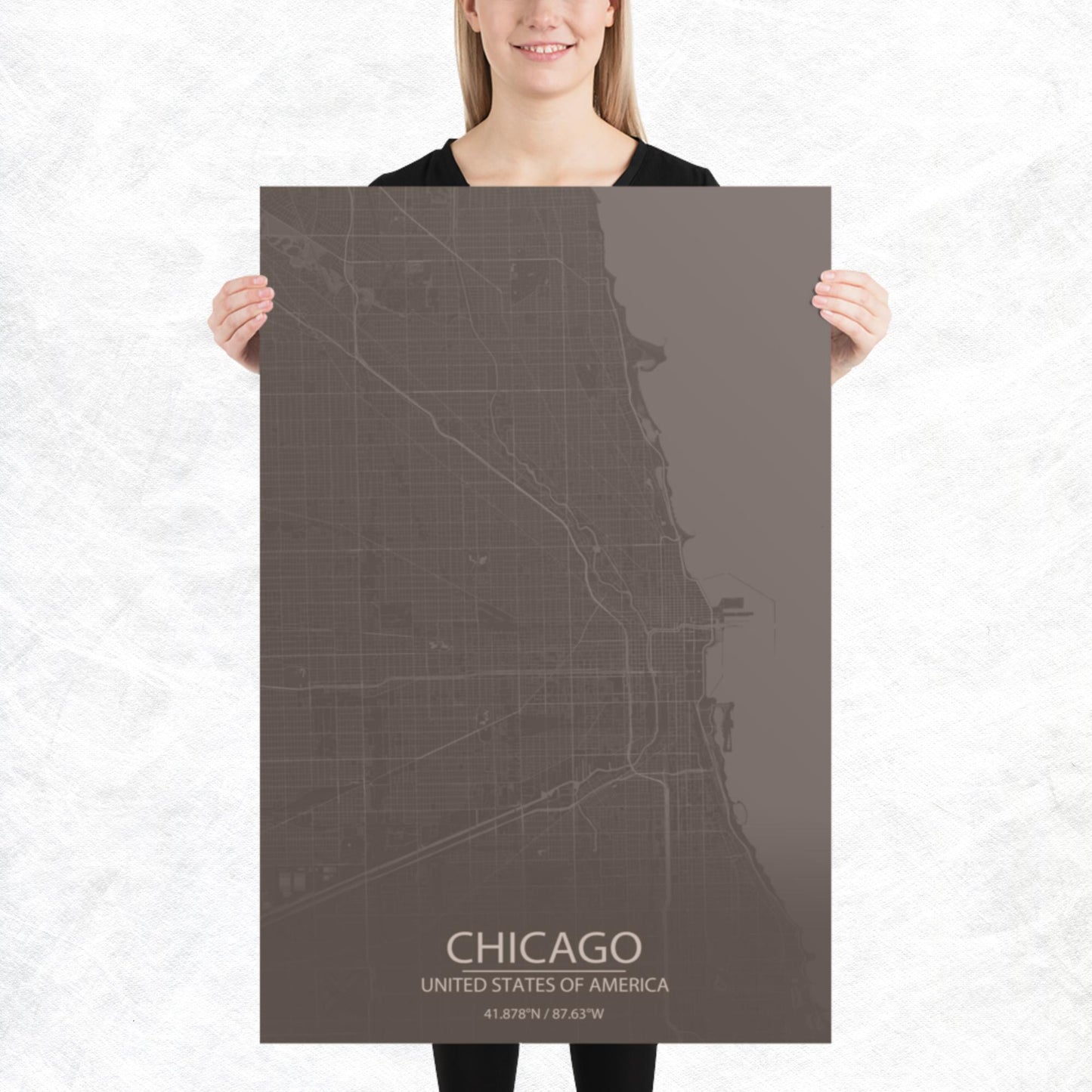 Chicago Brown and Grey Paper Map