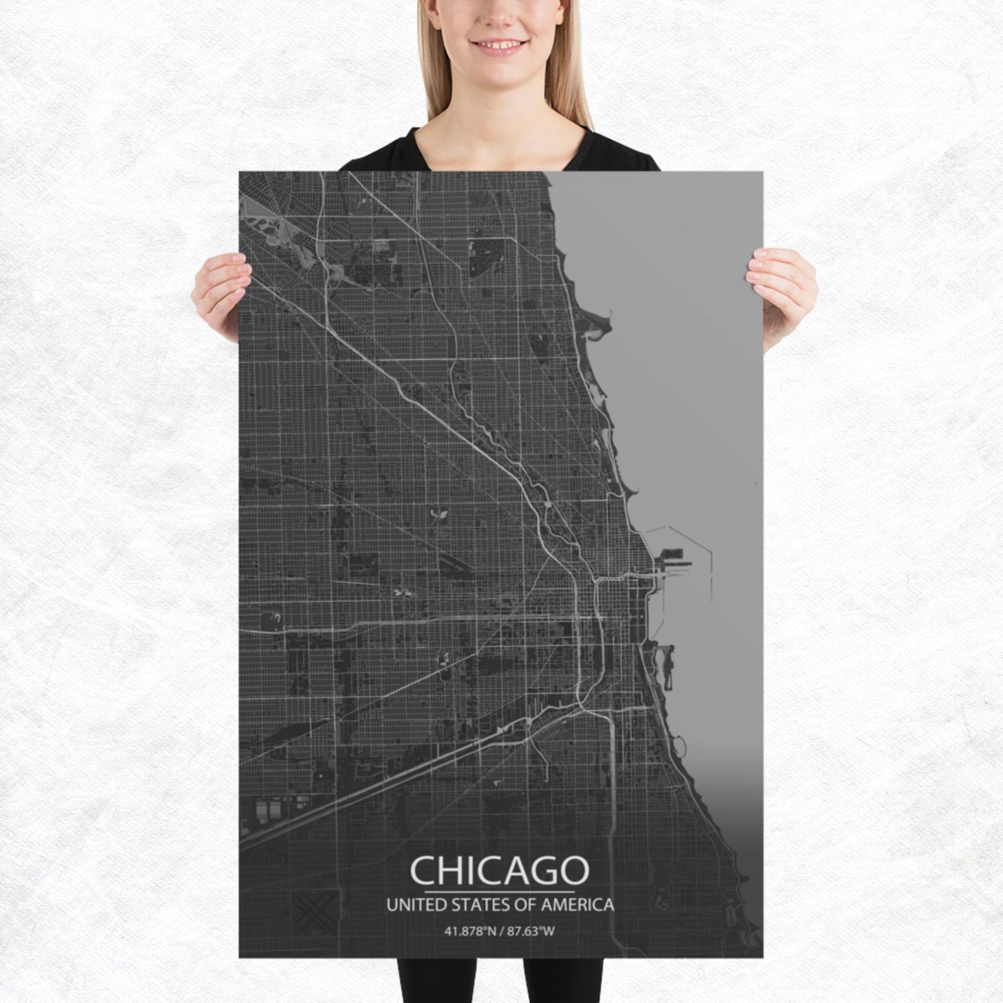 Chicago Dark Grey Paper Map