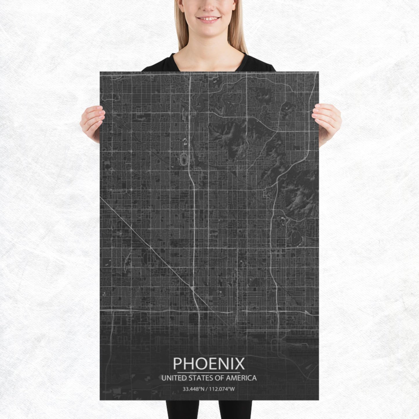 Phoenix Dark Grey Paper Map