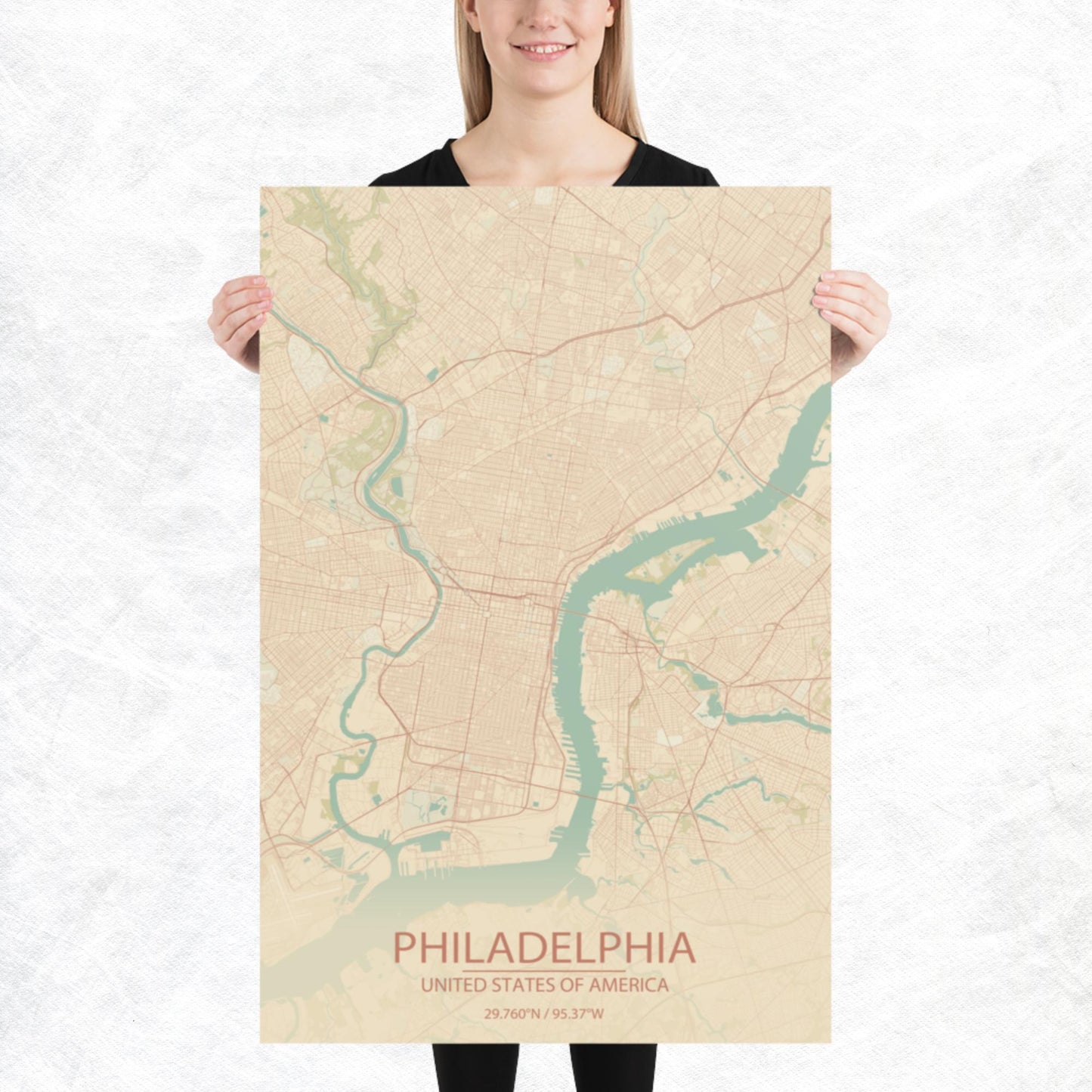 Philadelphia Vintage Style Paper Map