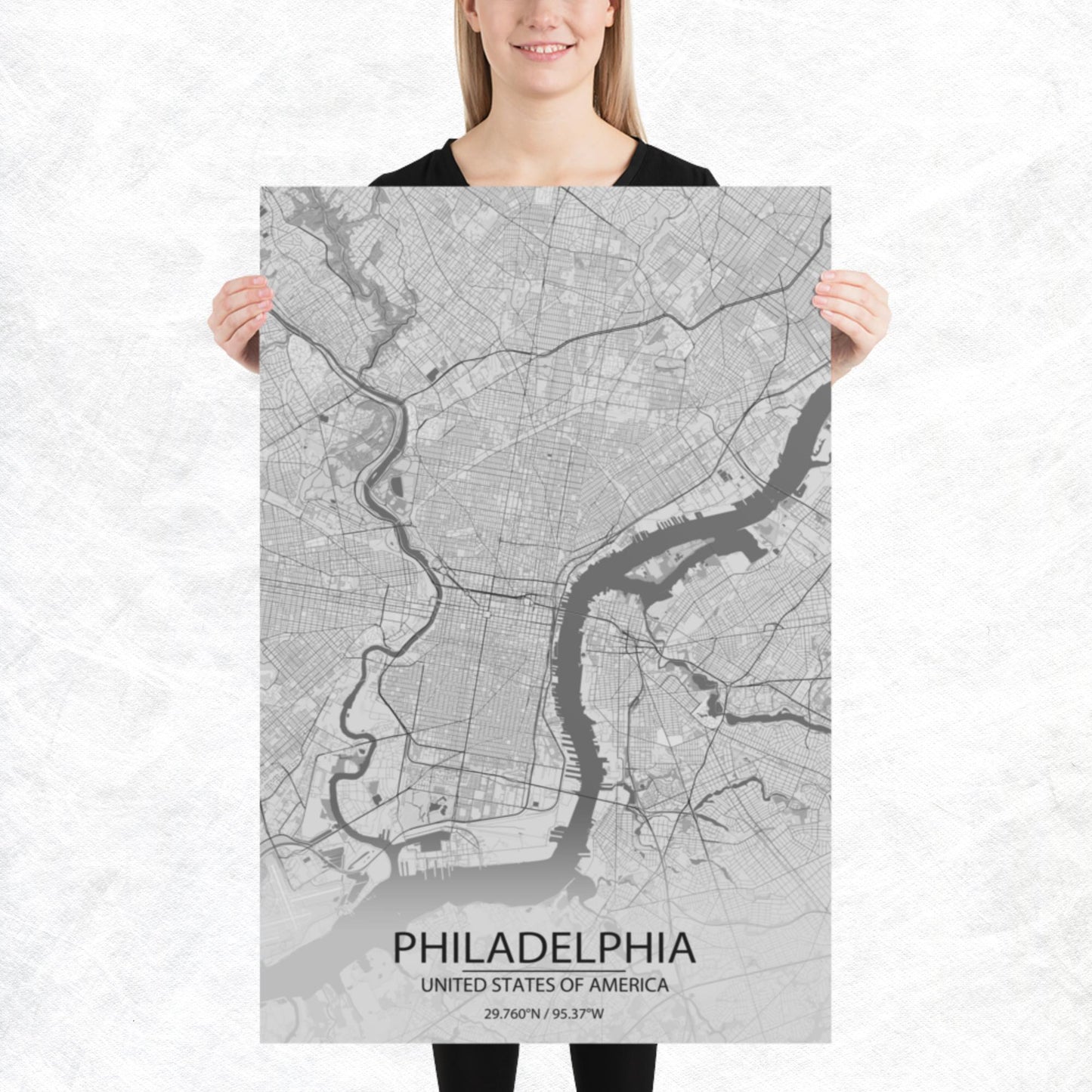 Philadelphia Light Grey Paper Map