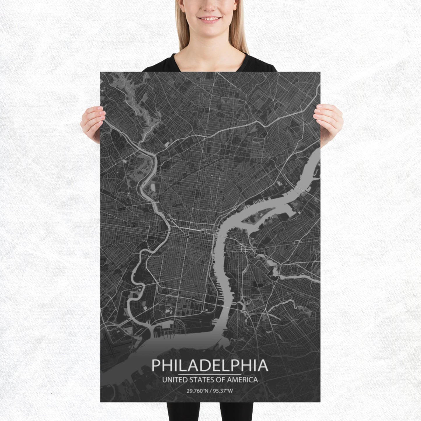 Philadelphia Dark Grey Paper Map