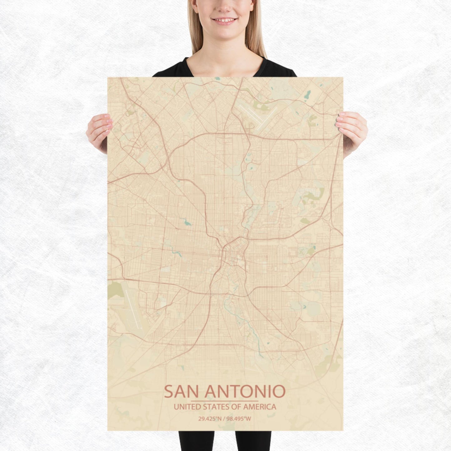San Antonio Vintage Style Paper Map