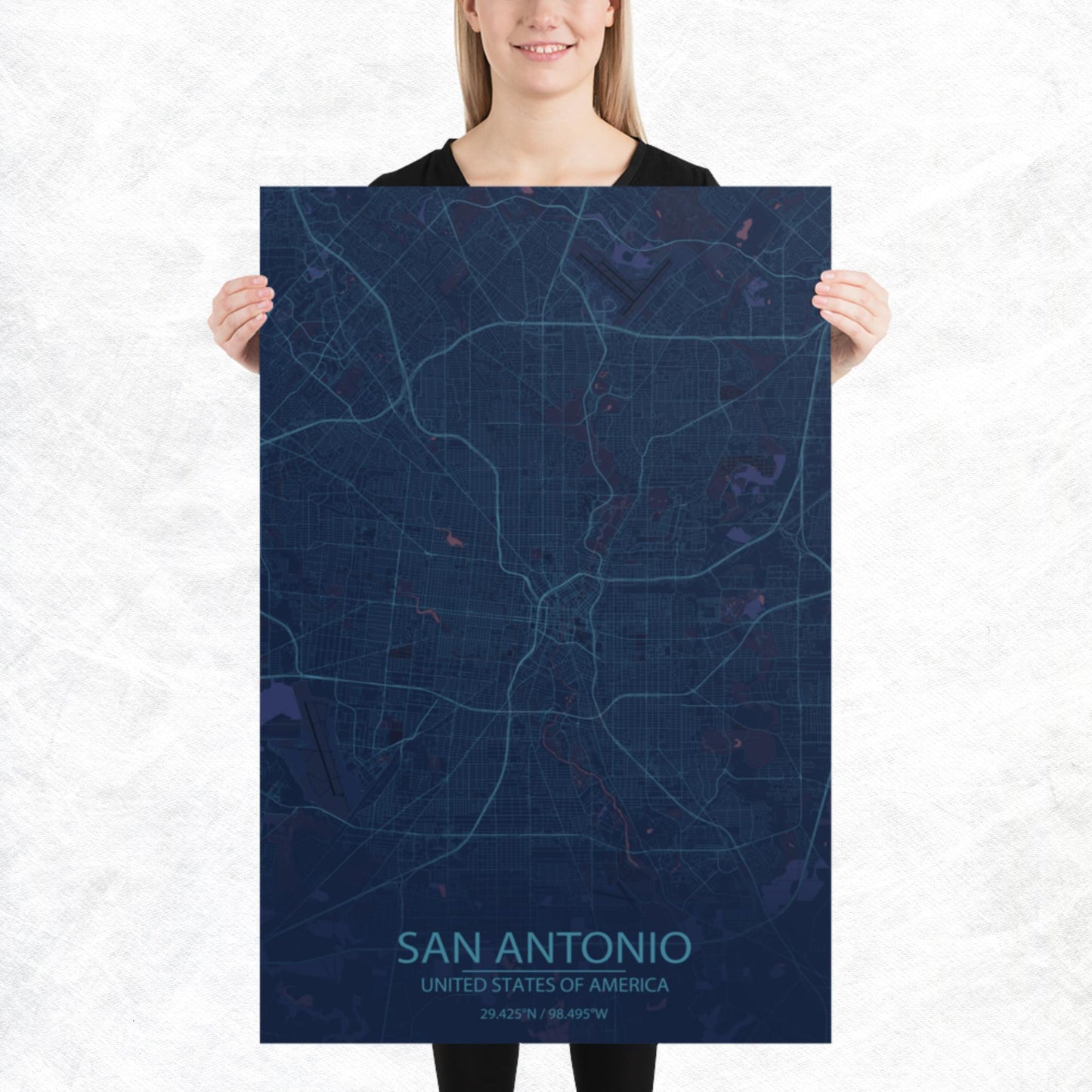 San Antonio Blue and Purple Paper Map