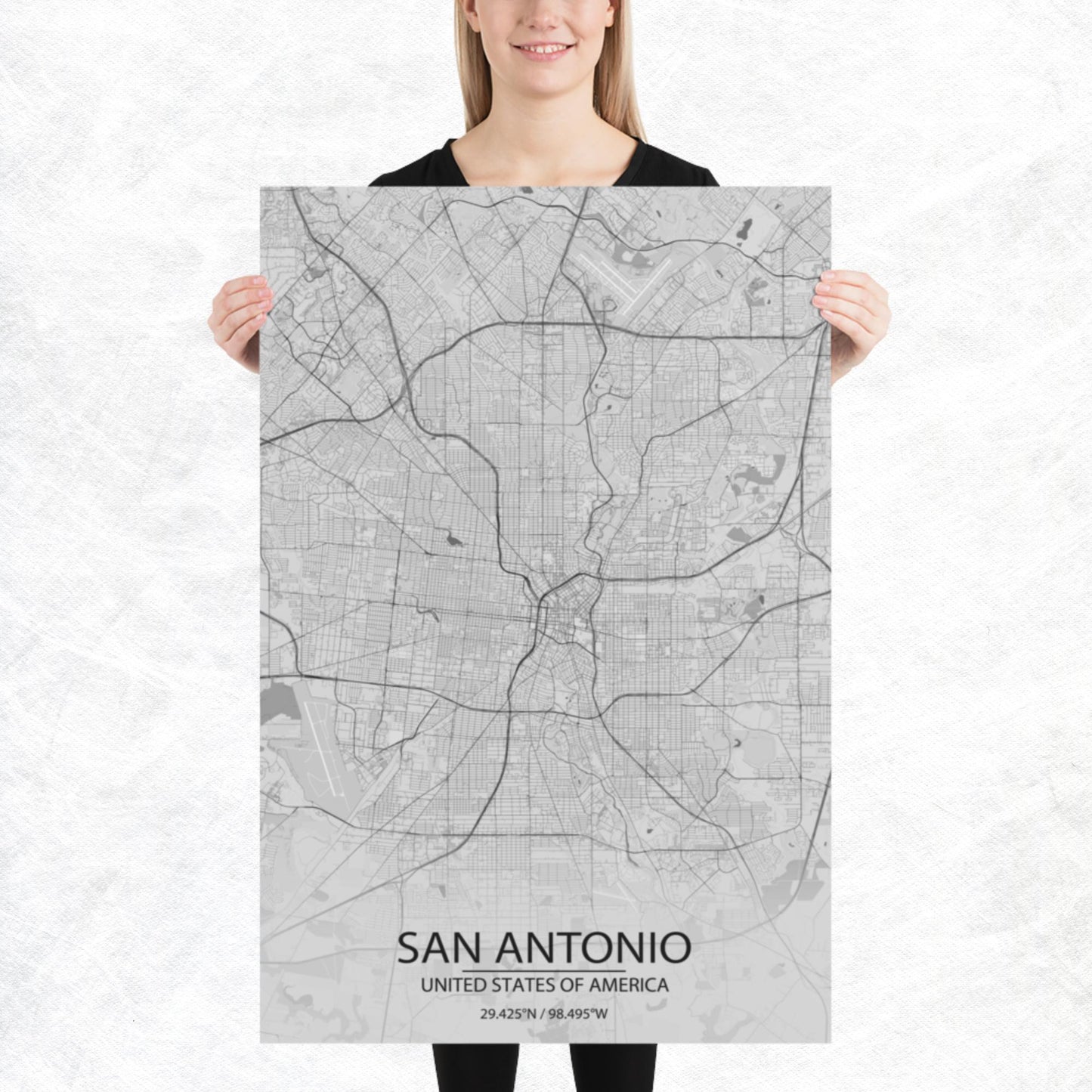 San Antonio Light Grey Paper Map