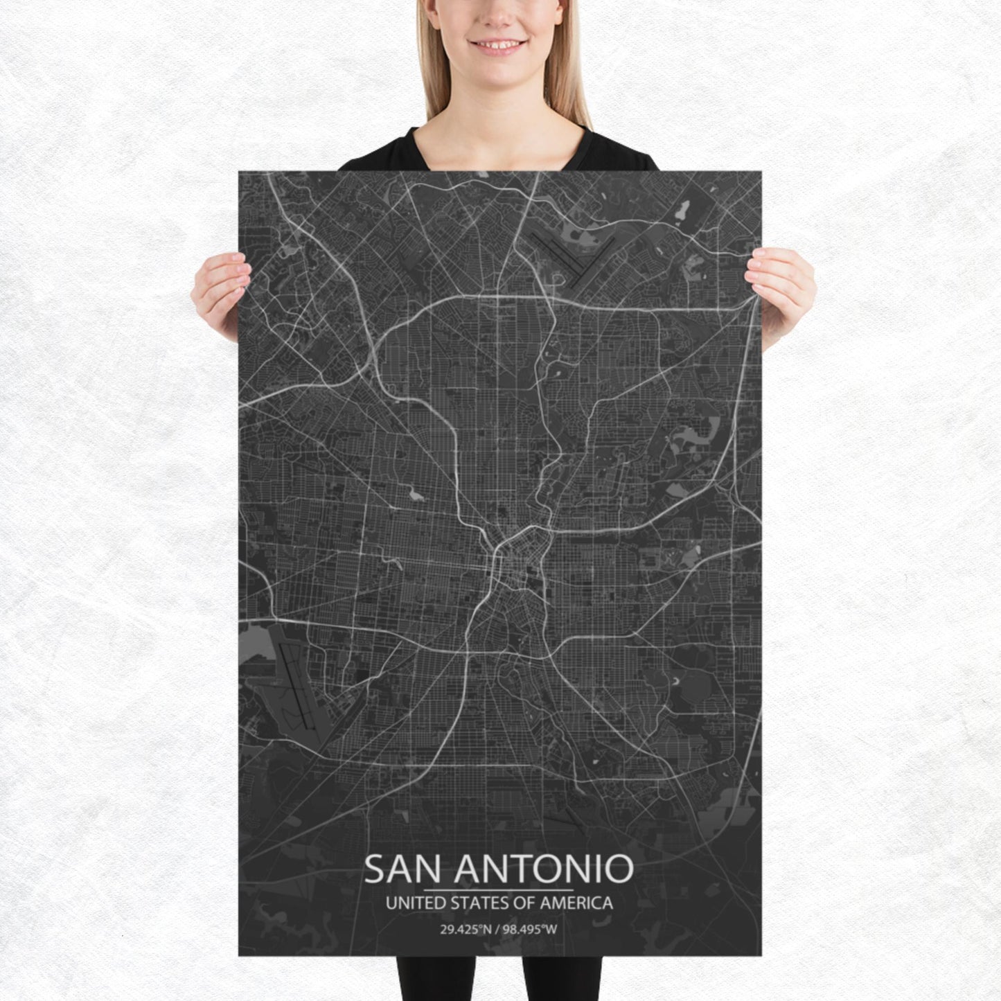 San Antonio Dark Grey Paper Map