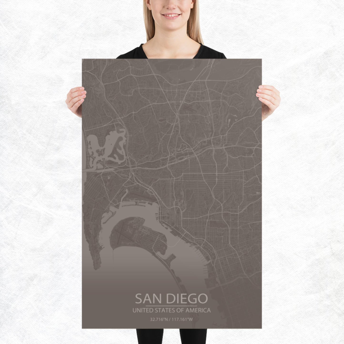 San Diego Brown and Grey Paper Map