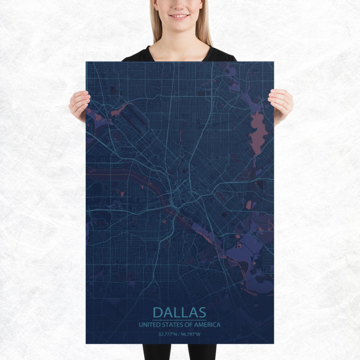 Dallas Blue and Purple Paper Map
