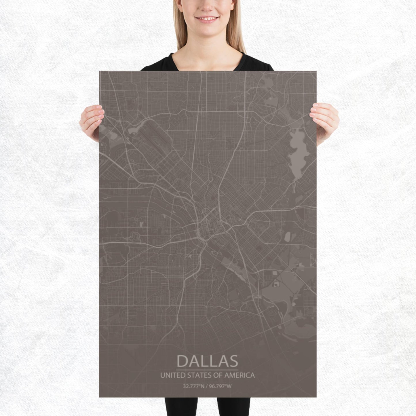 Dallas Brown and Grey Paper Map