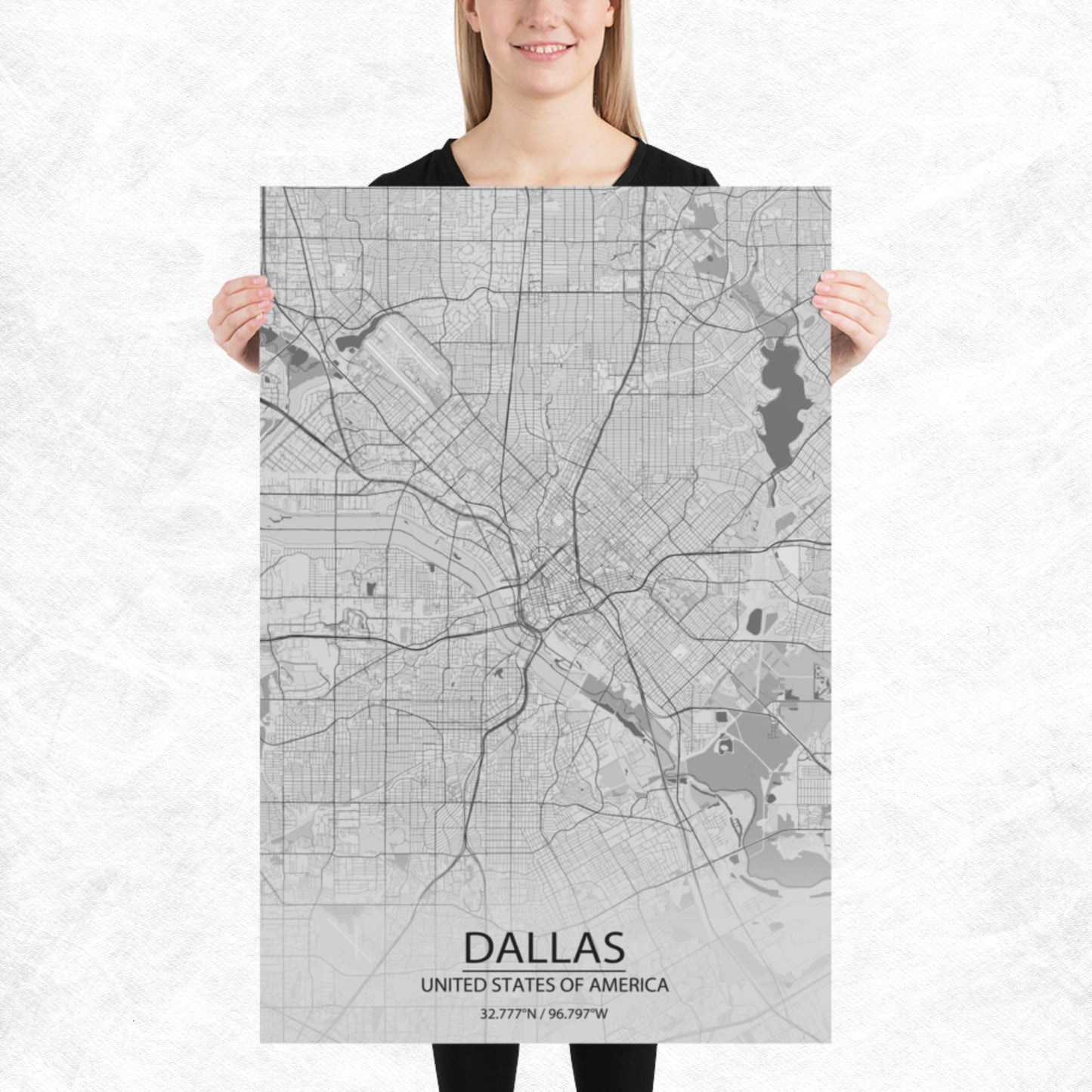 Dallas Light Grey Paper Map
