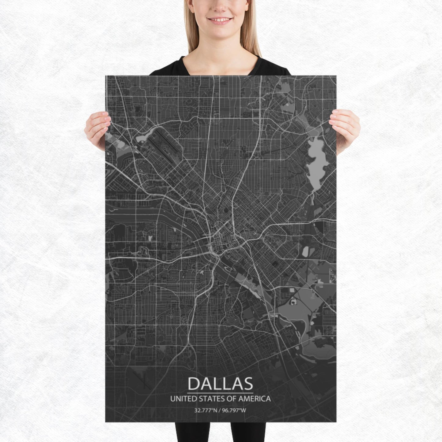 Dallas Dark Grey Paper Map