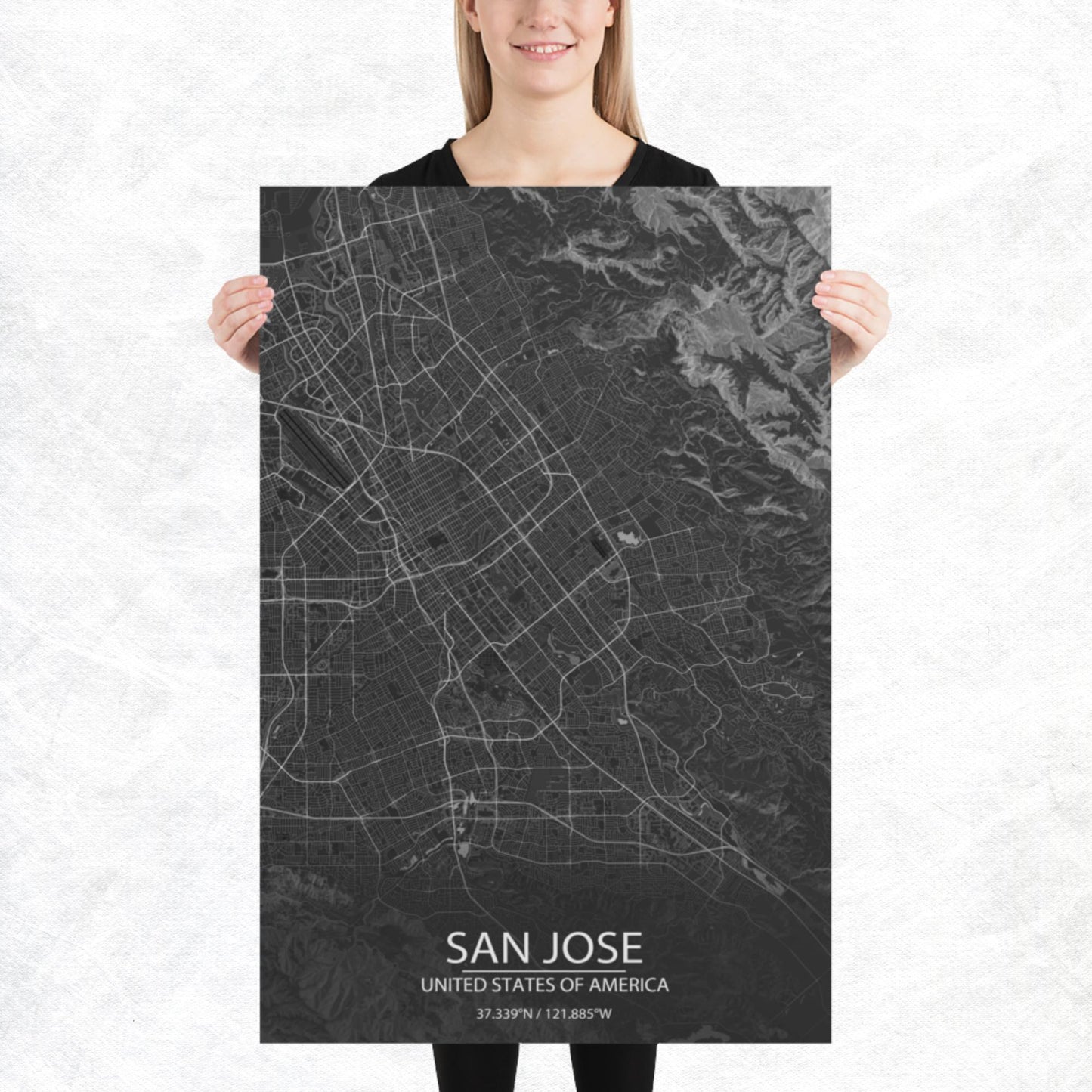 San Jose Dark Grey Paper Map