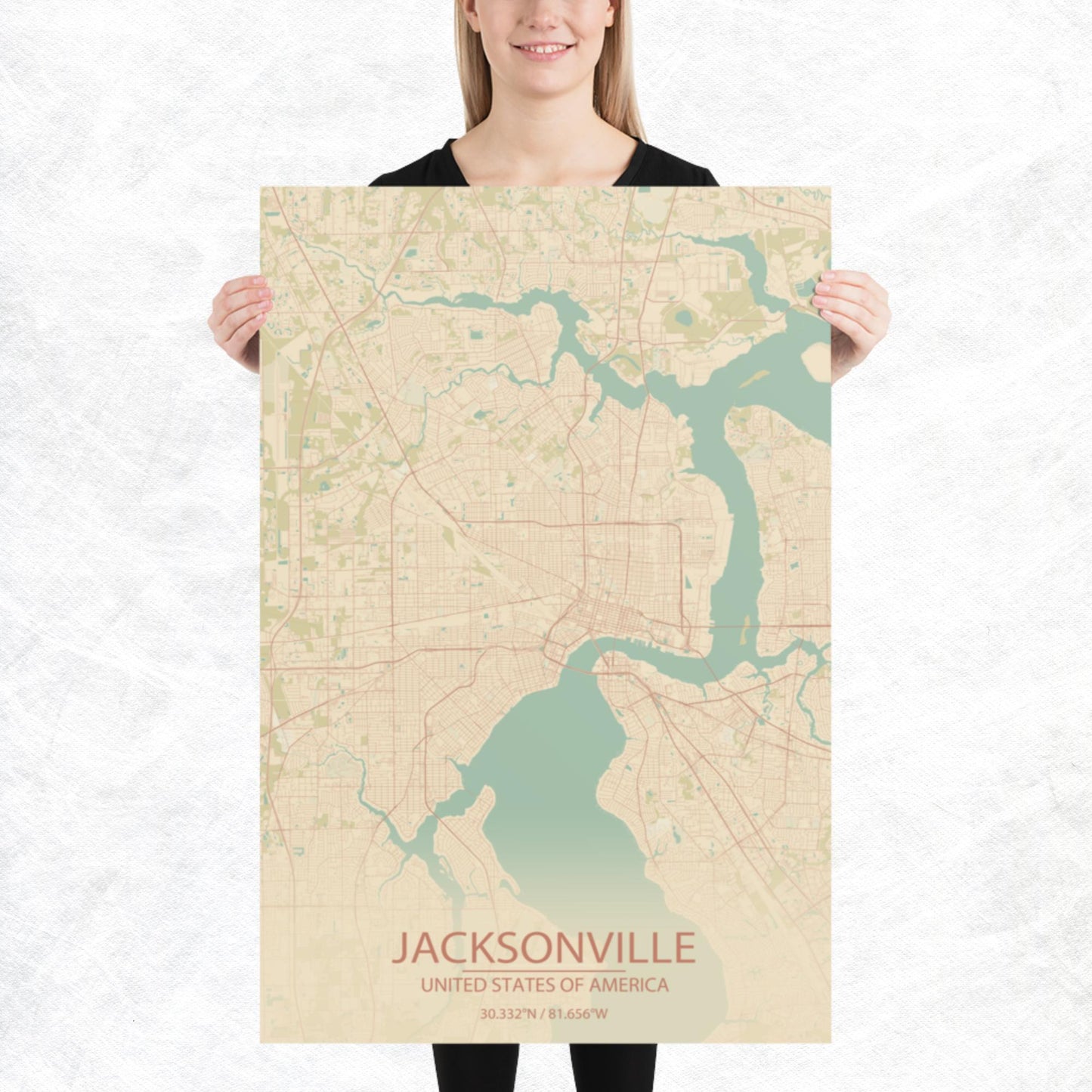 Jacksonville Vintage Style Paper Map