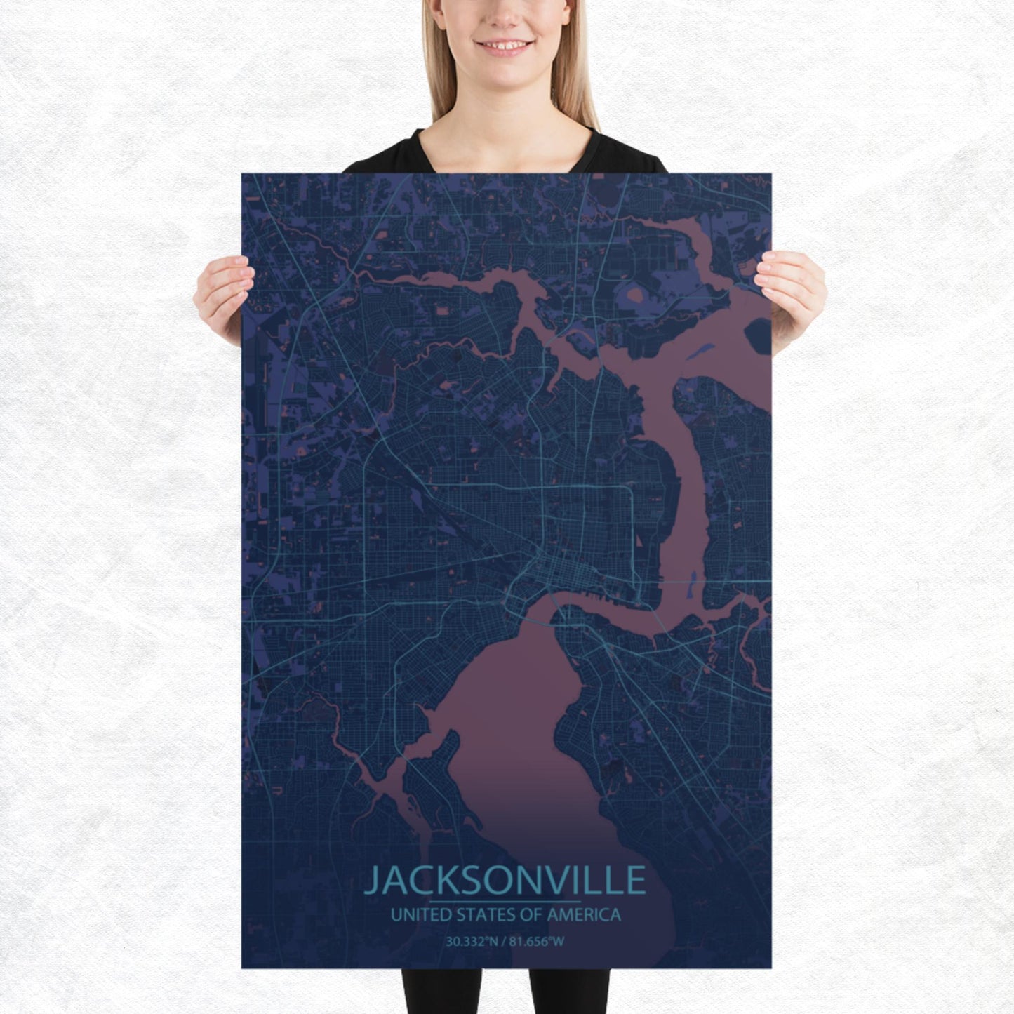 Jacksonville Blue and Purple Paper Map
