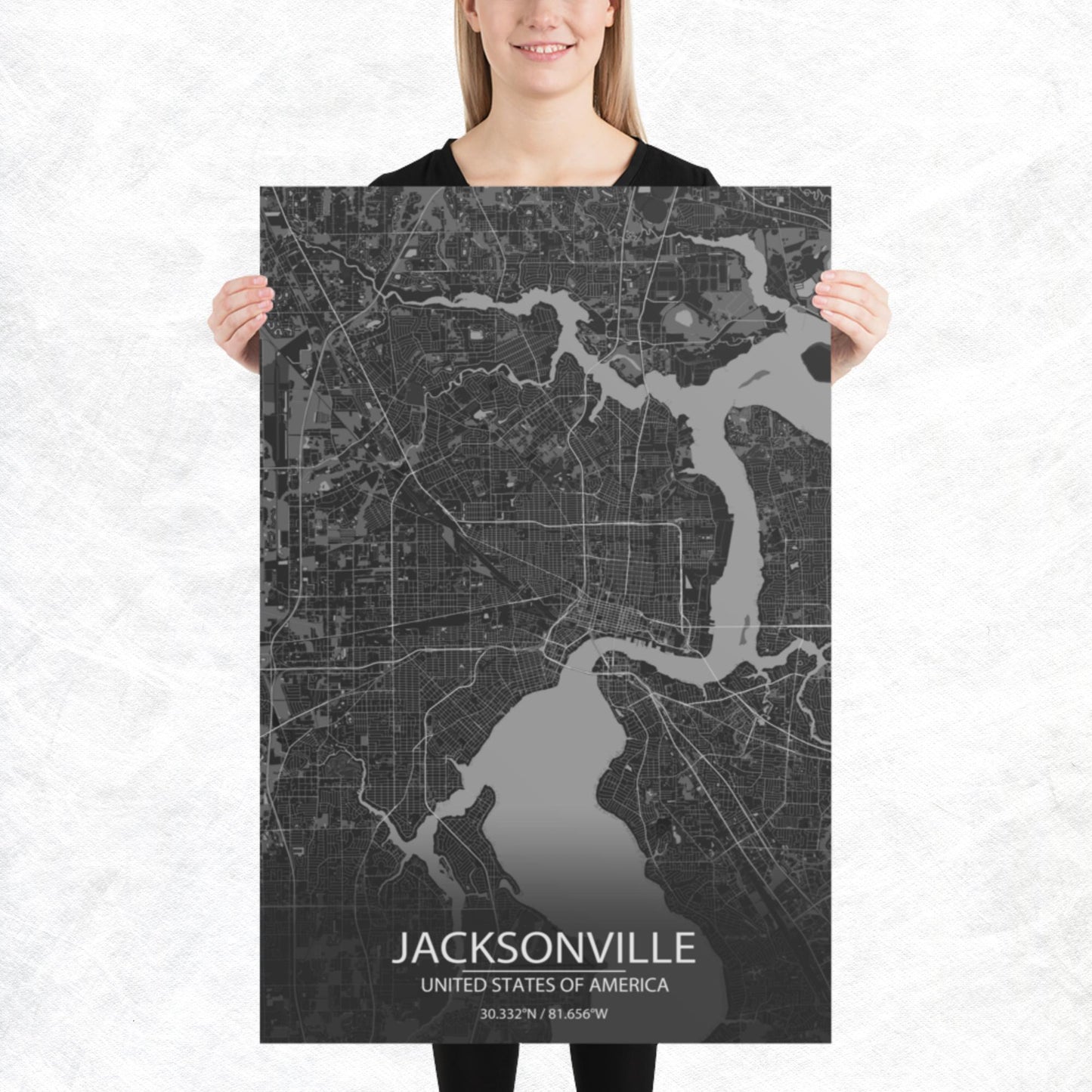 Jacksonville Dark Grey Paper Map
