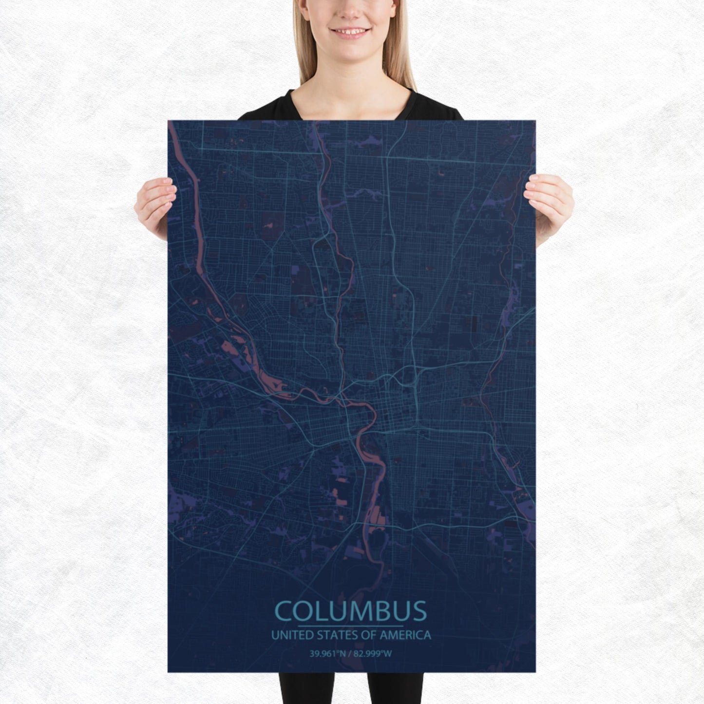 Columbus Blue and Purple Paper Map