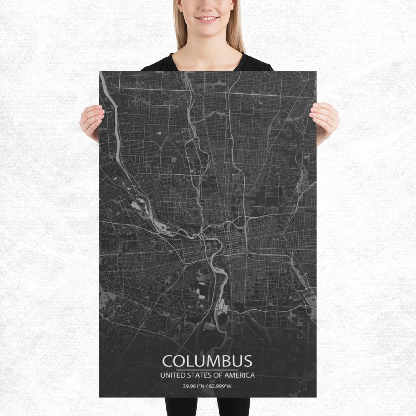 Columbus Dark Grey Paper Map