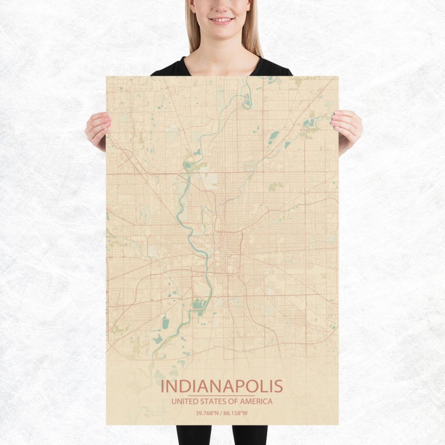 Indianapolis Vintage Style Paper Map